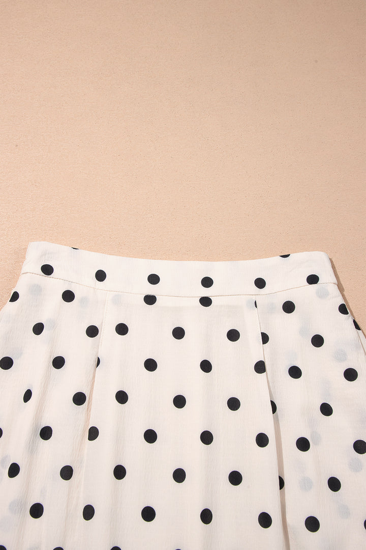 White Polka Dot Ruffled Slit Maxi Skirt