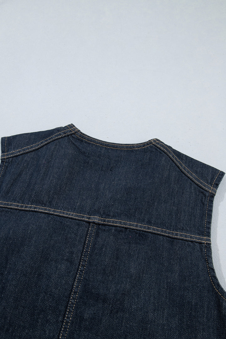 Navy Blue Vintage Denim Zipper Front Cowboy Vest