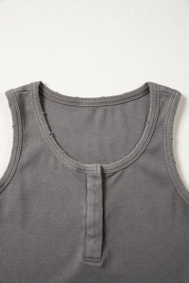 Medium Grey Vintage Distressed Ribbed Mineral Wash Tank Top