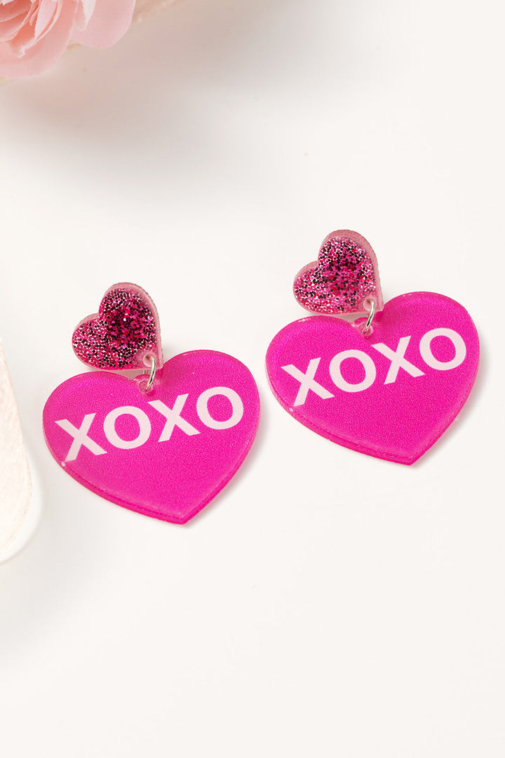 Boucles d'oreilles double cœur imprimées XOXO de la Saint-Valentin