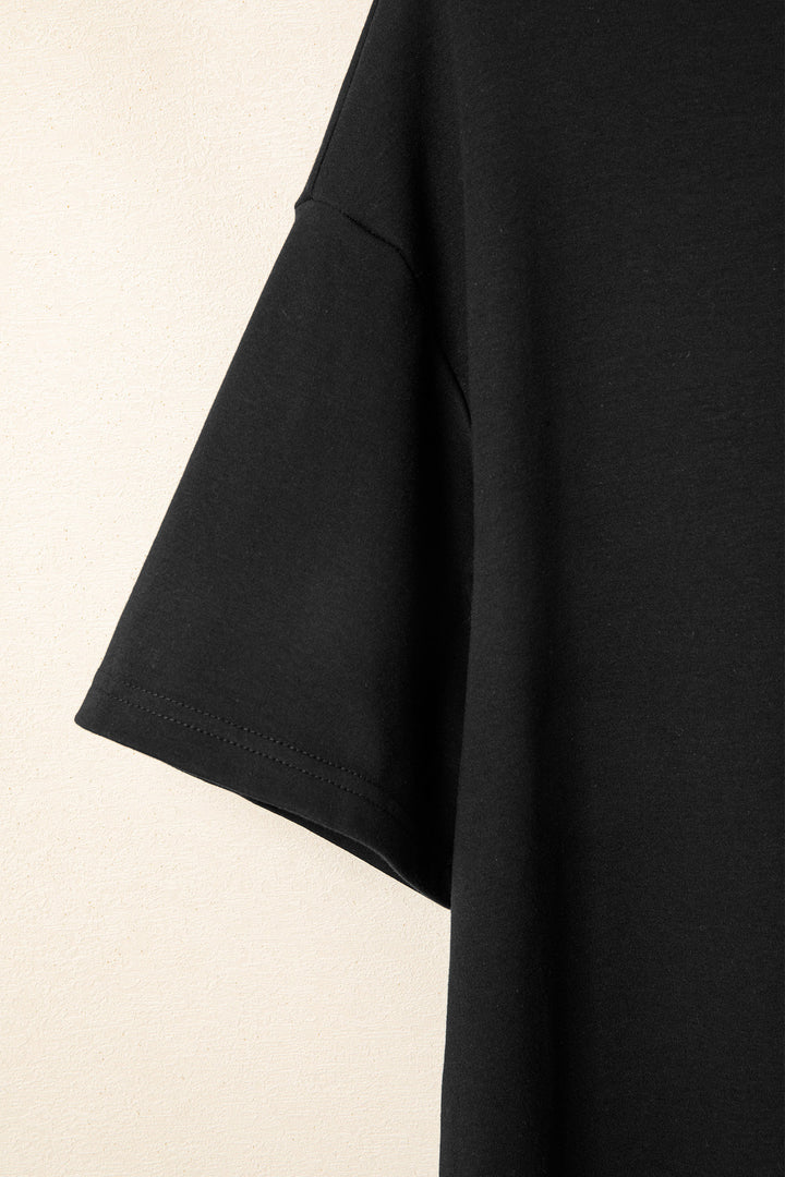 Black Solid Color High Neck Oversize Tee