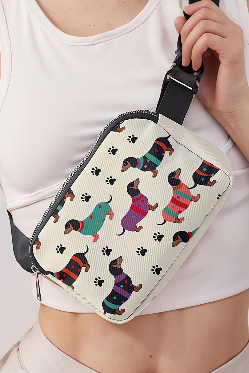 Dachshund Walking Footprint Crossbody Bag