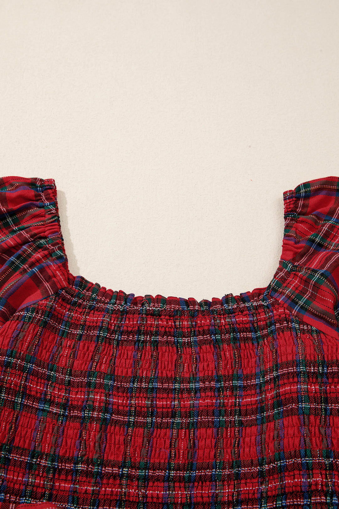 Tartan Plaid Square Neck Puff Sleeve Knot Waist Flared Midi Dress