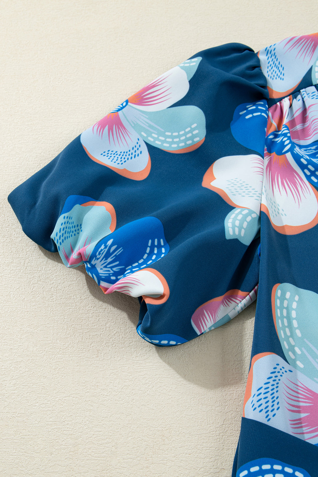 Floral Print Short Puff Sleeve Ruffle Hem Belted Long Dress