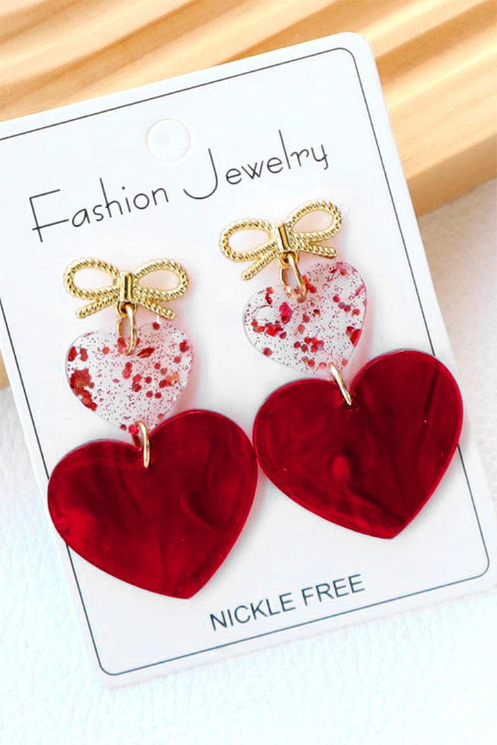 Boucles d'oreilles pendantes en forme de cœur et de nœud papillon