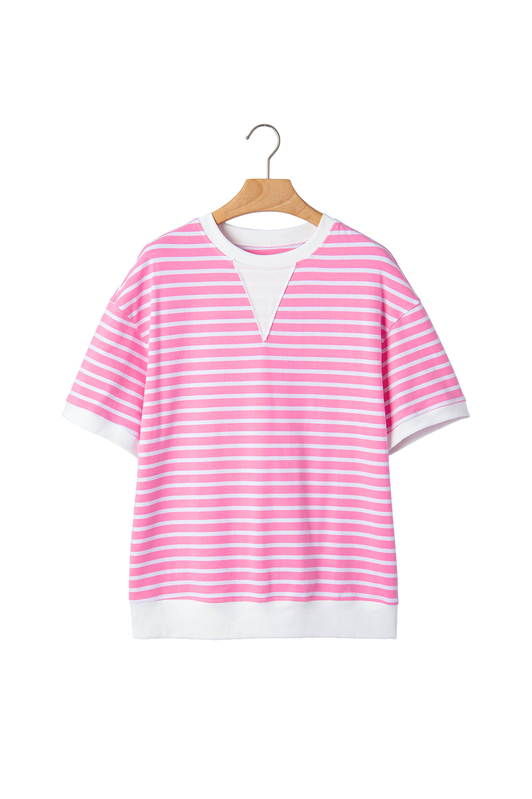 Pink Stripe Round Neck Short Sleeve Loose Top