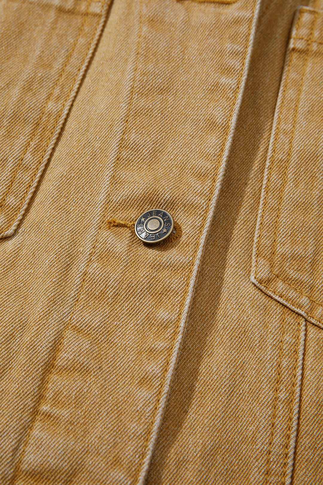 honey gold Metal Button Front Long Sleeve Collar Denim Jacket