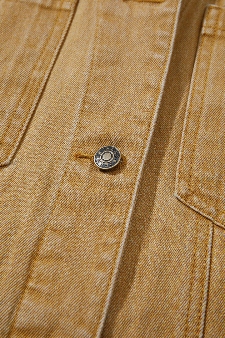 honey gold Metal Button Front Long Sleeve Collar Denim Jacket