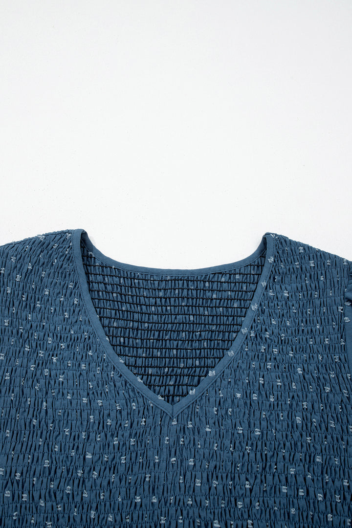 Dusk Blue Plus Size V Neck Swiss Dot Lace Flared Midi Dress