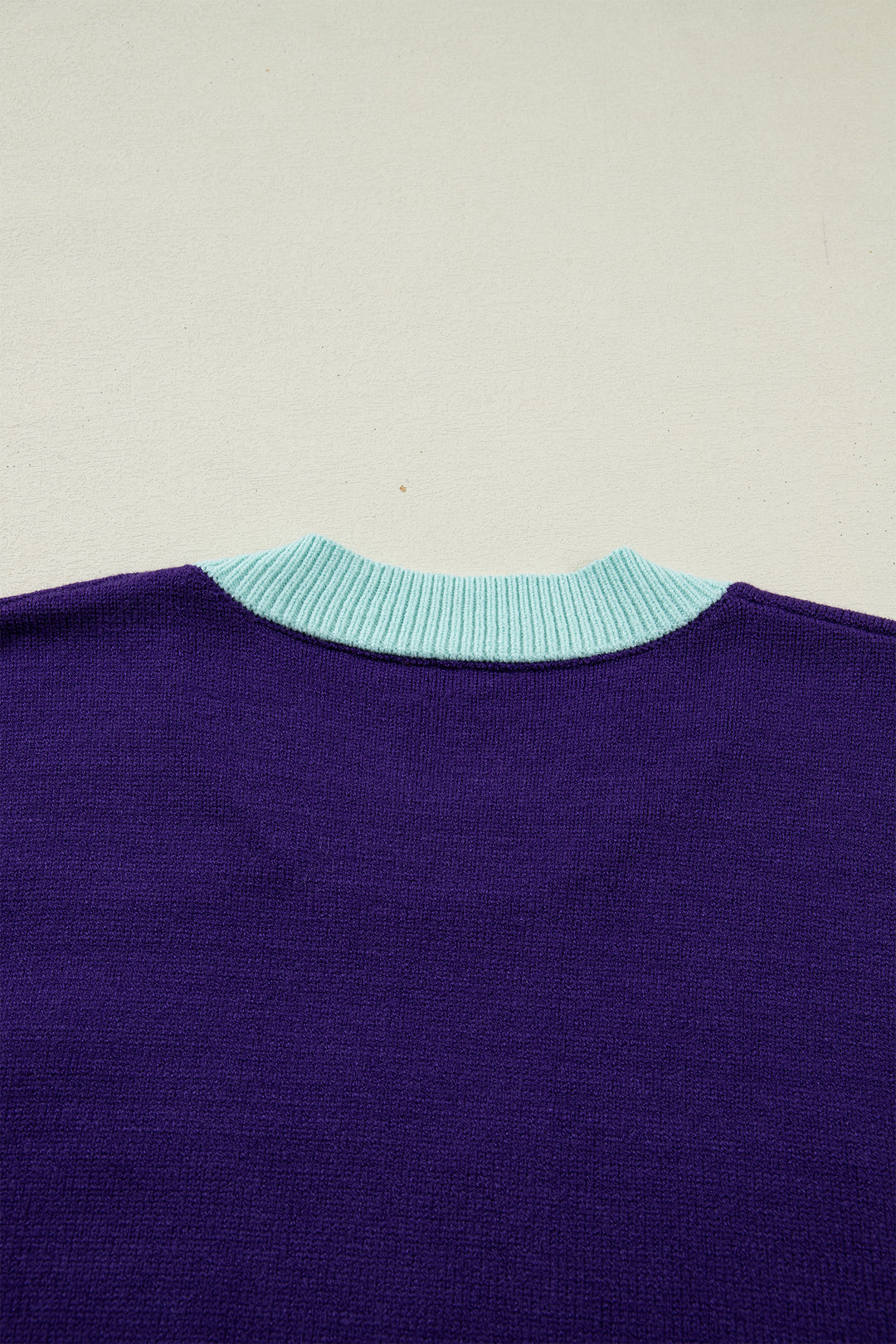 Tillandsia Purple Colorblock Patchwork Fuzzy Mardi Gras Graphic Sweater