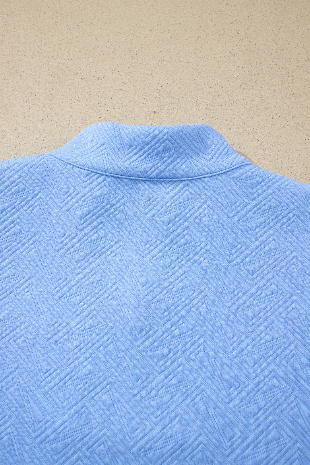 Myosotis Stylish Textured Stripe Trim Split Neck Puff Sleeve Top