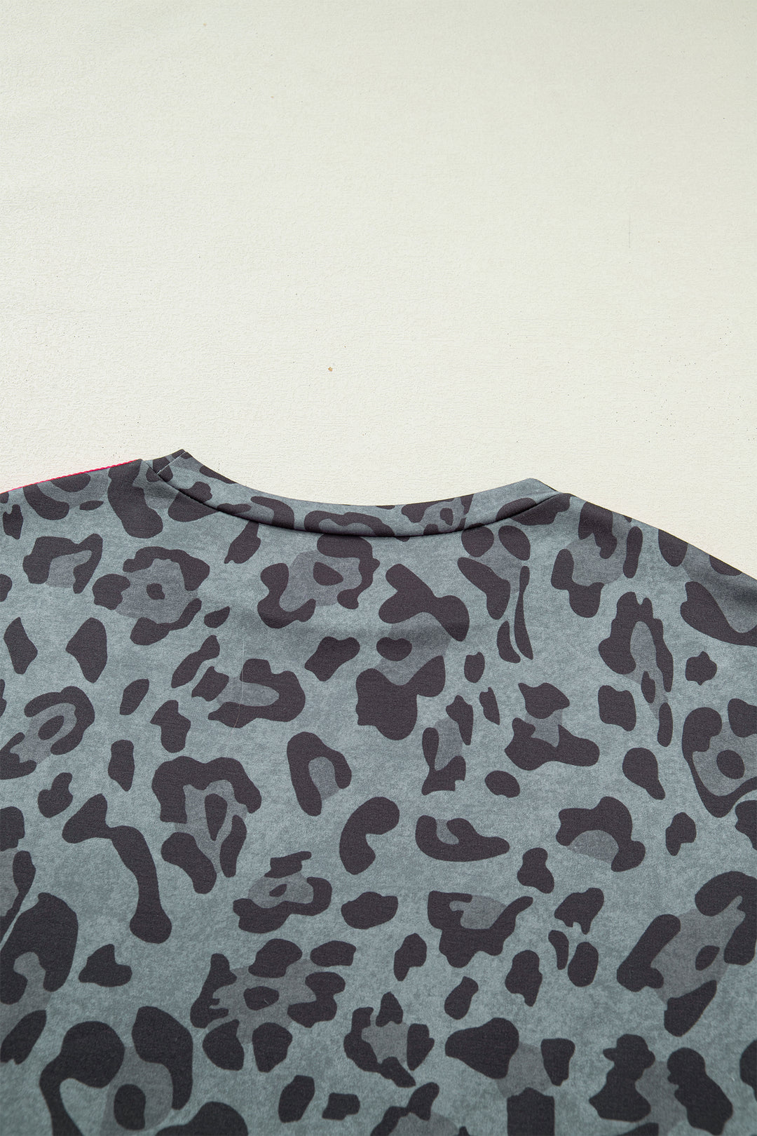 Gray Leopard Print Varsity Striped Trim Long Sleeve Top