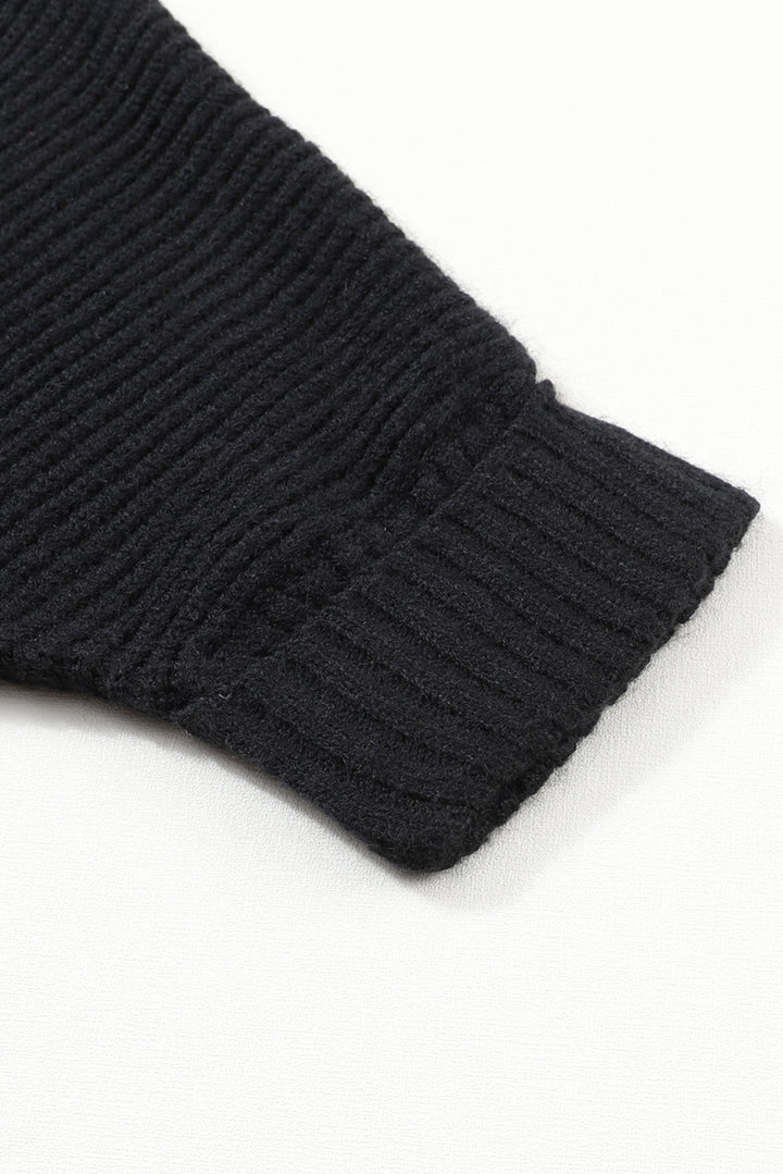 Black Oversized Fold Over Sleeve Open Front Cardigan