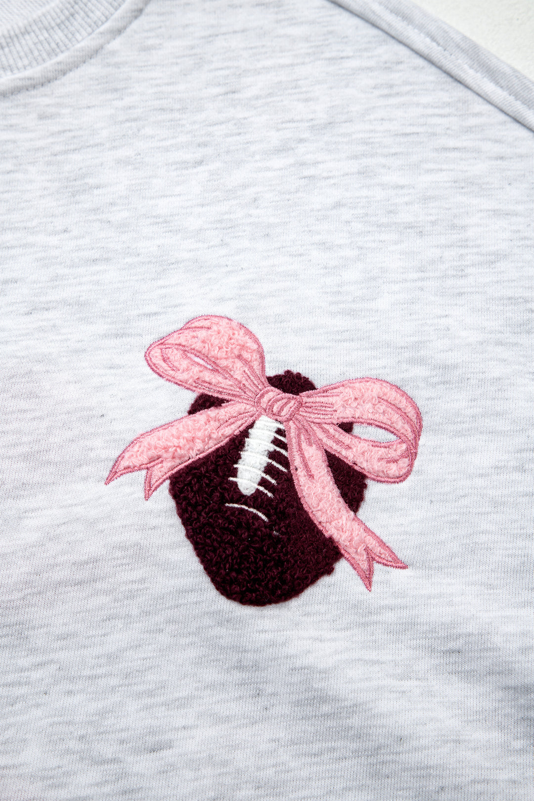 Light Grey Embroidered Football Bow Back Long Sleeve Sweatshirt