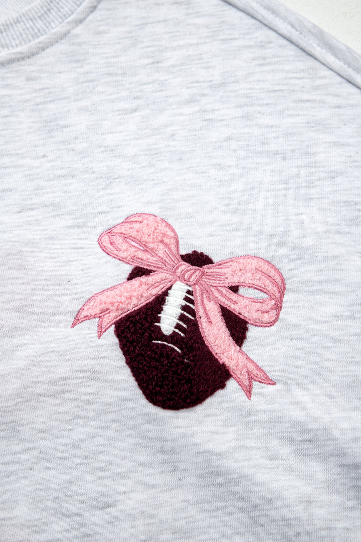 Light Grey Embroidered Football Bow Back Long Sleeve Sweatshirt