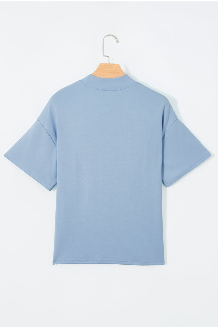 Beau Blue Solid Color High Neck Oversize Tee