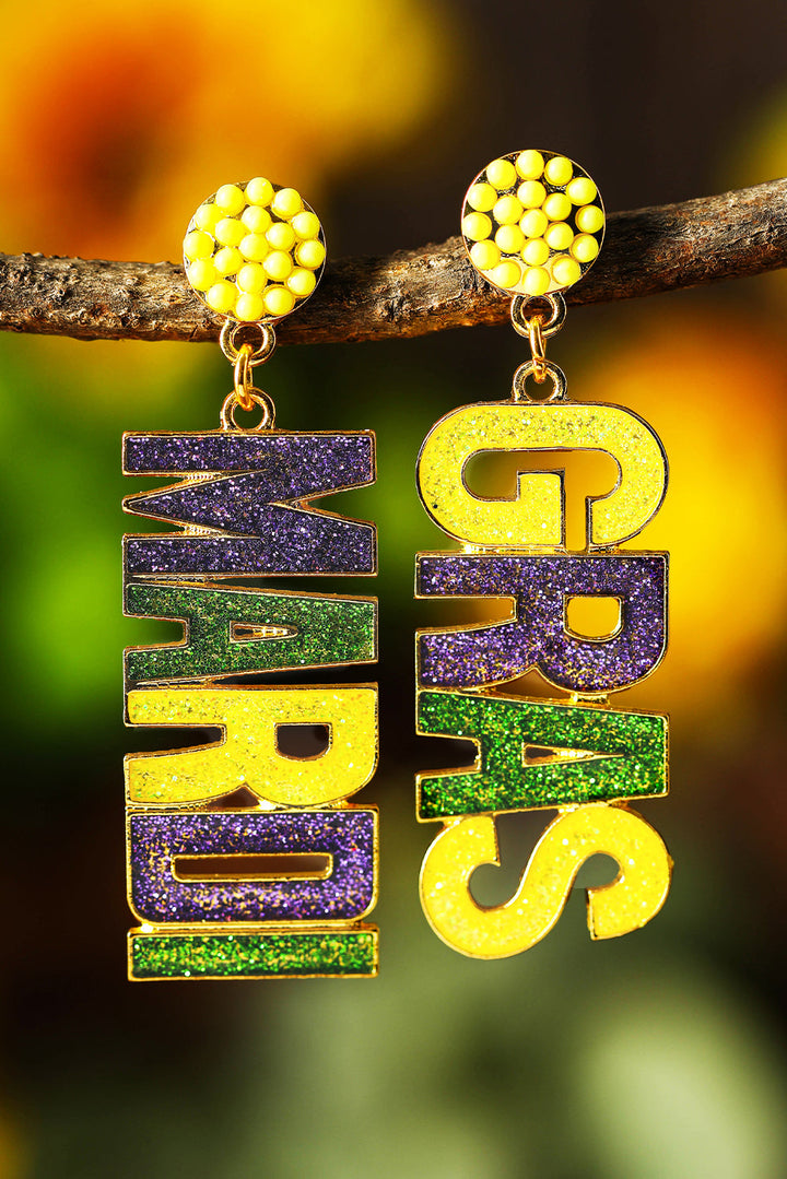 Boucles d'oreilles pendantes à lettres brillantes MARDI GRAS