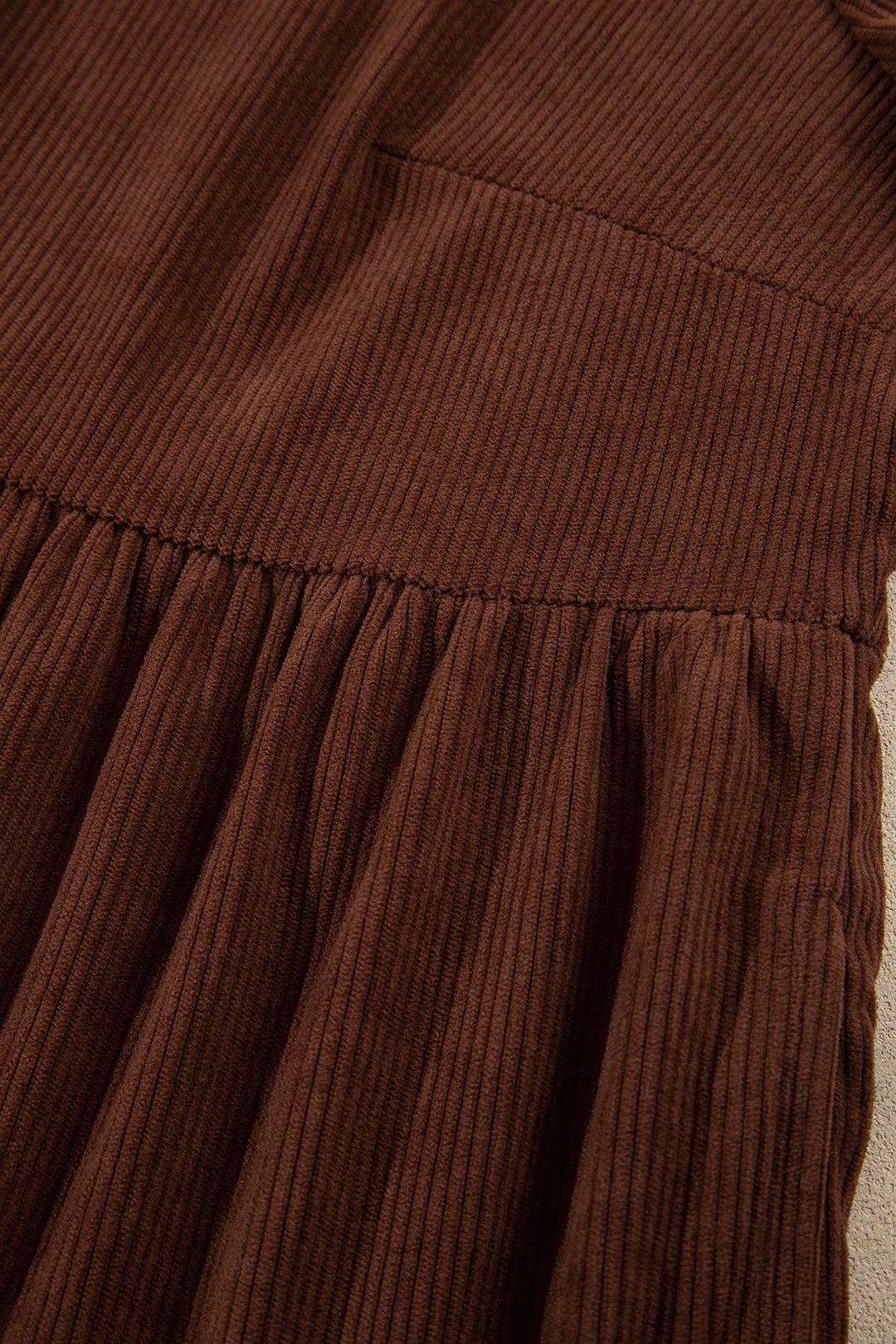 Coffee Winter Corduroy V Neck Long Sleeve Plus Size Mini Dress