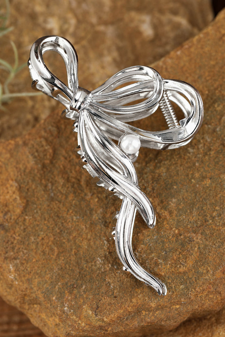 Pearl Decor Bow Knot Alloy Hair Claw Clip