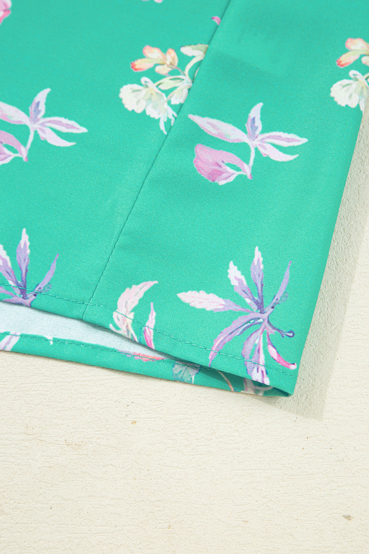 Floral Lantern Sleeve Button Front Shirt