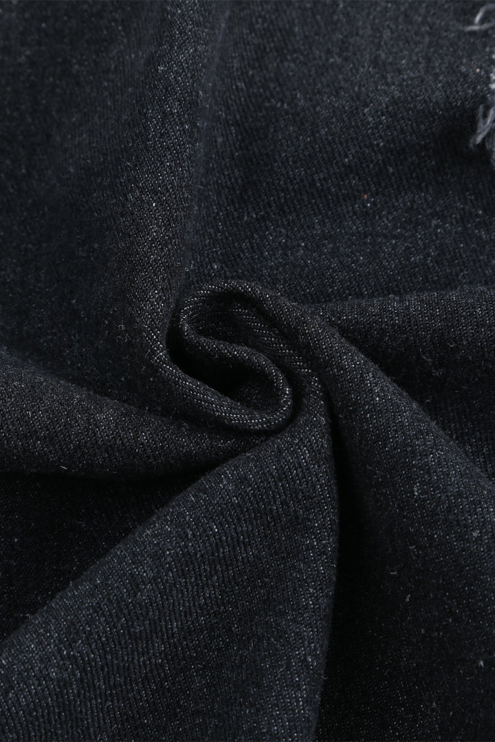 Lapel Distressed Raw Hem Buttons Denim Jacket
