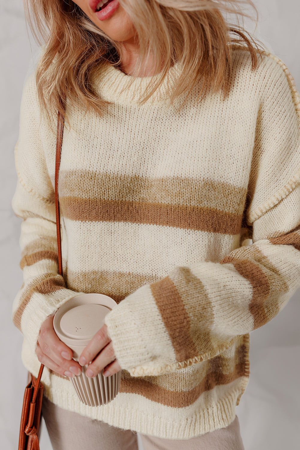 Exposed Seam Drop Shoulder Knit Baggy Sweater