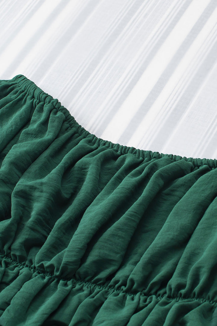 Green-2 Solid Color Shirred Bubble Sleeve Off Shoulder Babydoll Dress