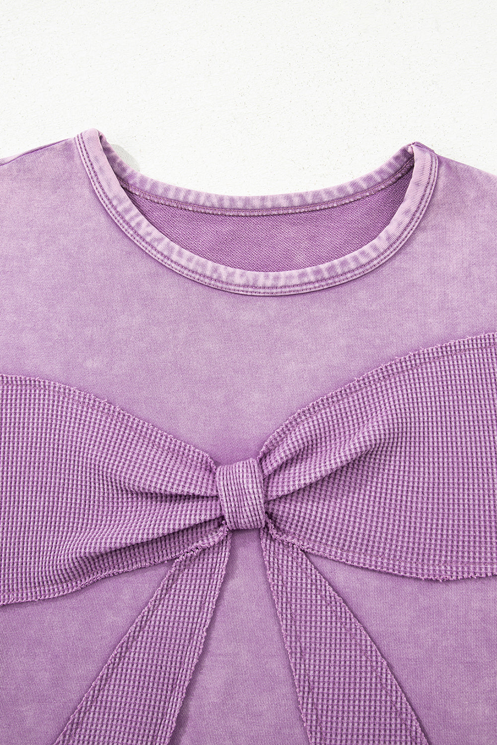 Mineral Wash Big Bow Patchwork Pullover Sweatshirt