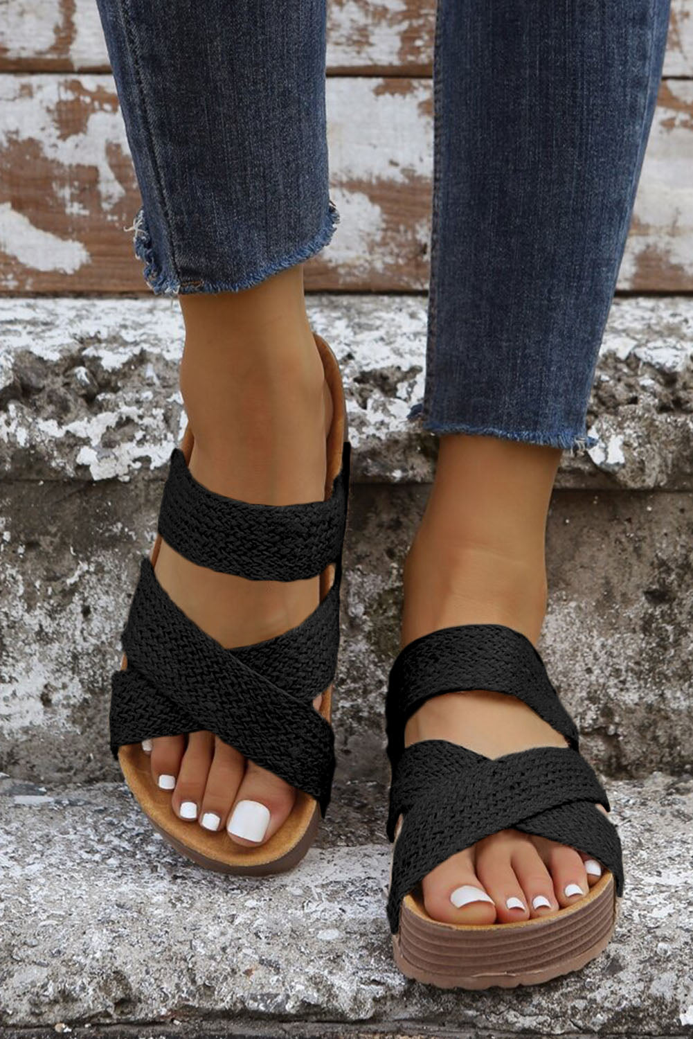 Woven Cross Criss Hollowed Slip-On Slippers