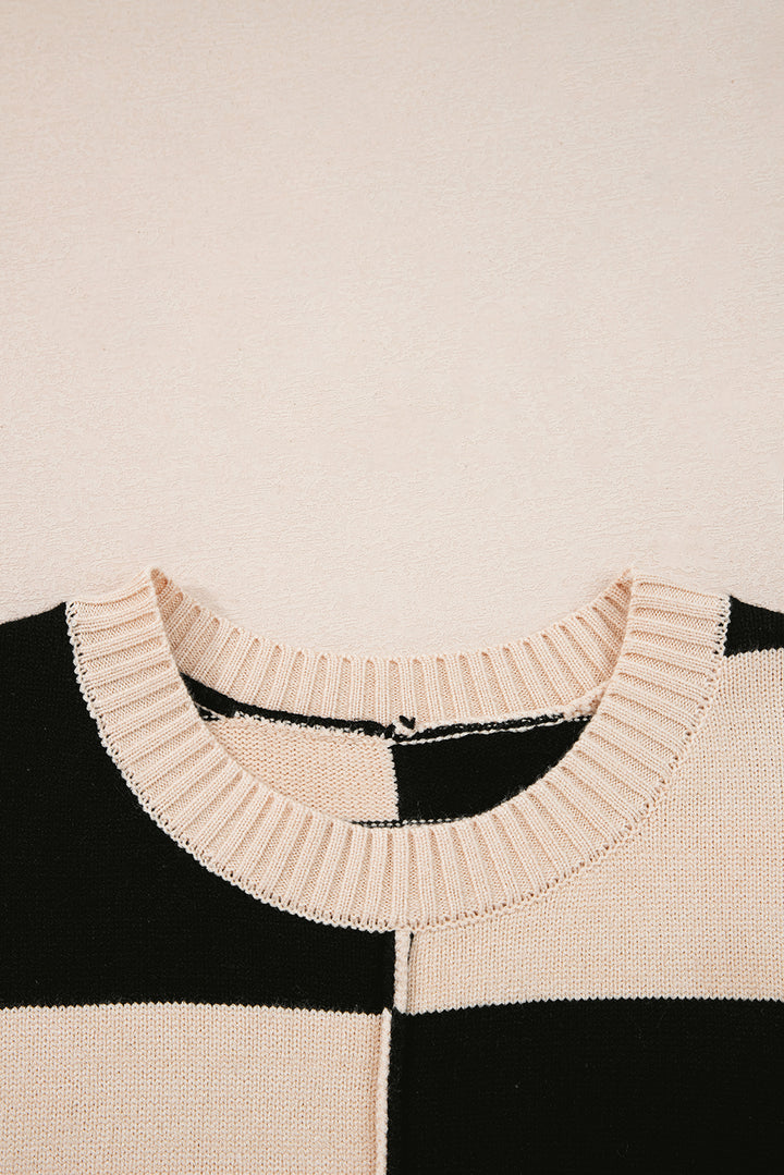 Black Stripe Two in One Knitted Top Splicing Hem Sweater Dress