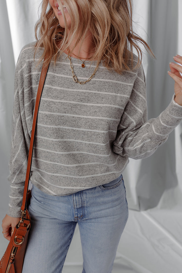 Gray Stripe Dolman Sleeve Cotton Top