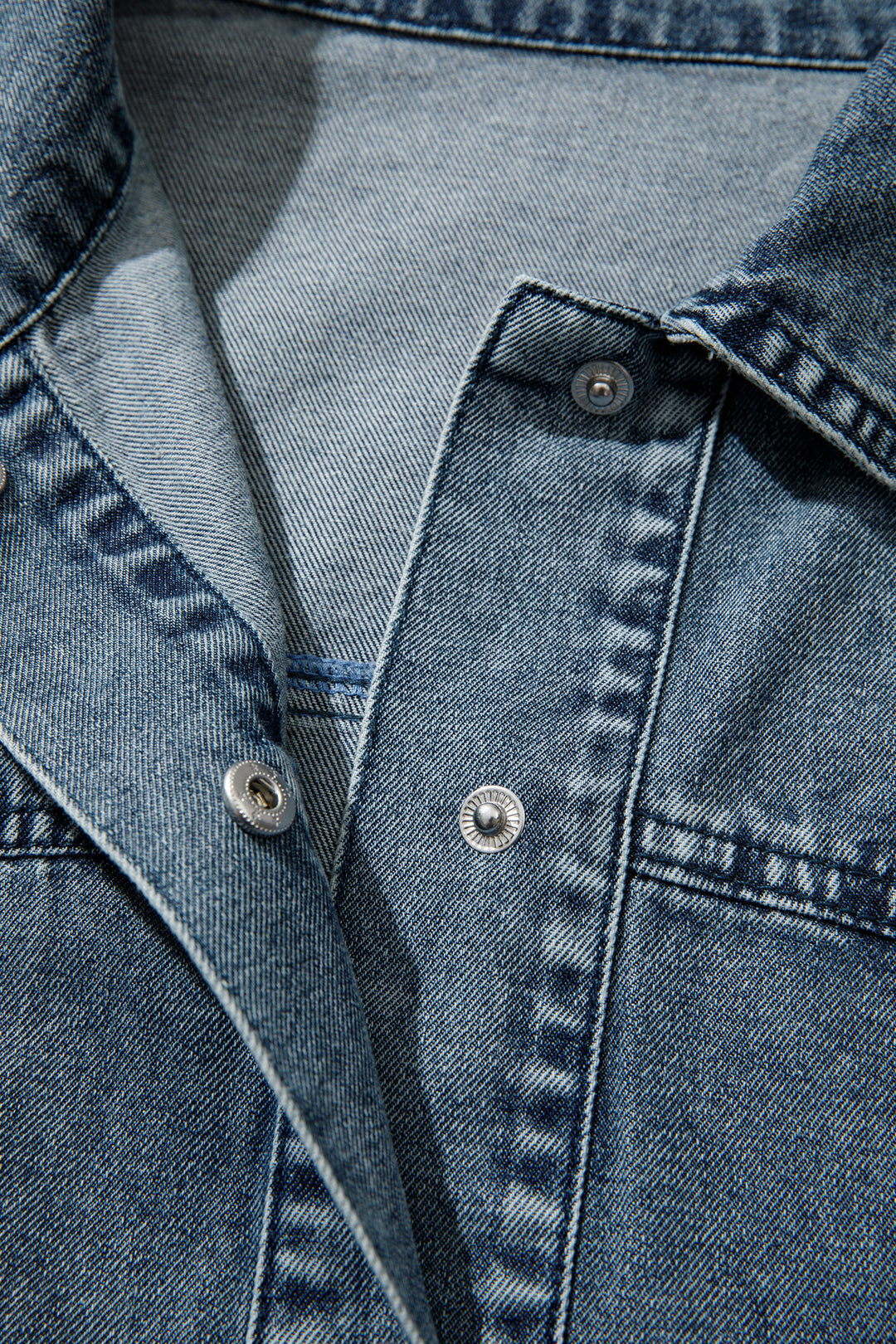 Dusk Blue Western Shirt Collar Tunic Denim Jacket