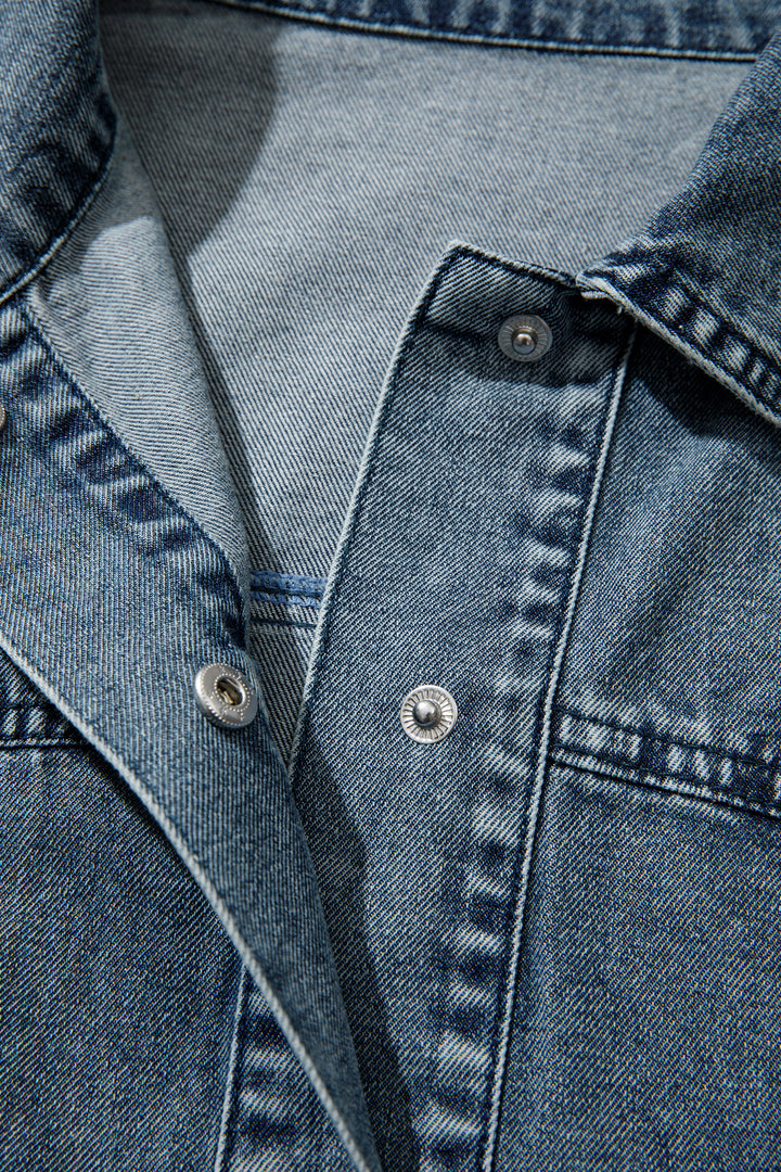 Dusk Blue Western Shirt Collar Tunic Denim Jacket