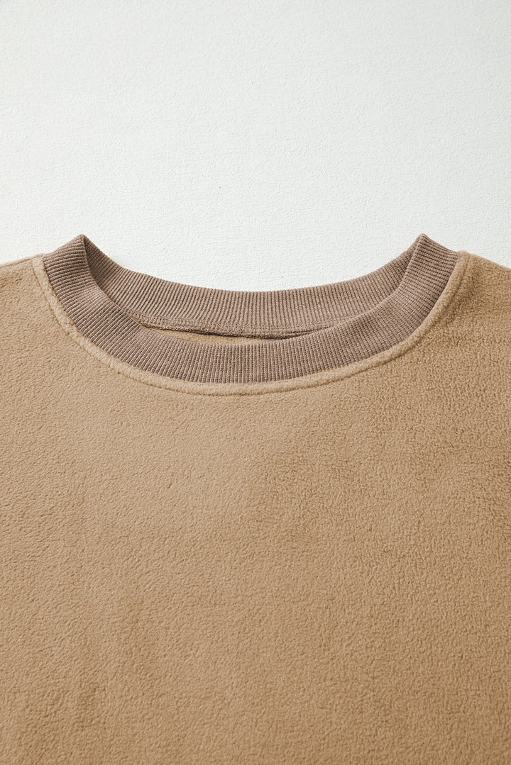 Fuzzy Sherpa Splicing Pullover Sweatshirt with Side Slit