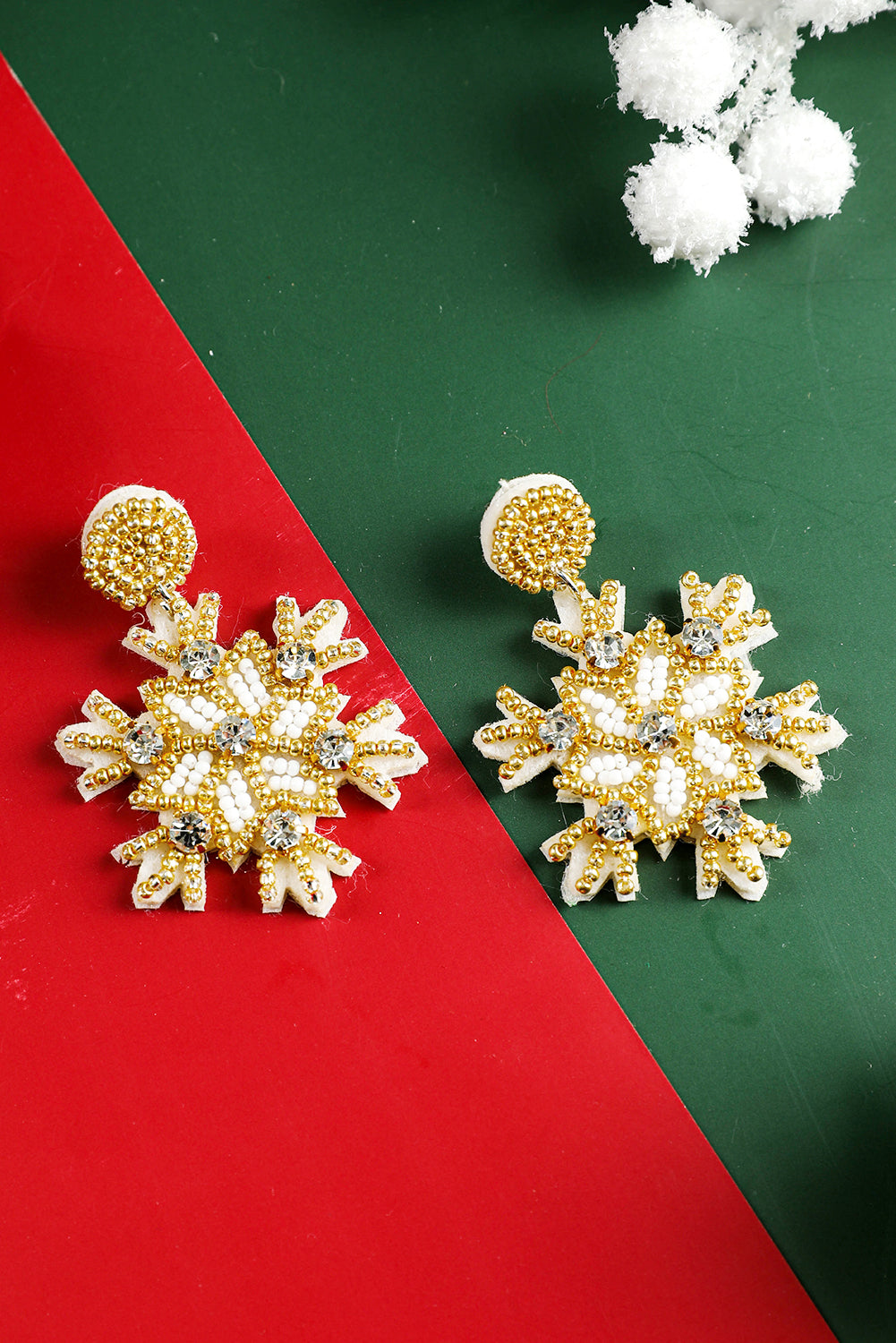 Weihnachts-Schneeflocken-Strass-Reisperlen-Tropfenohrringe