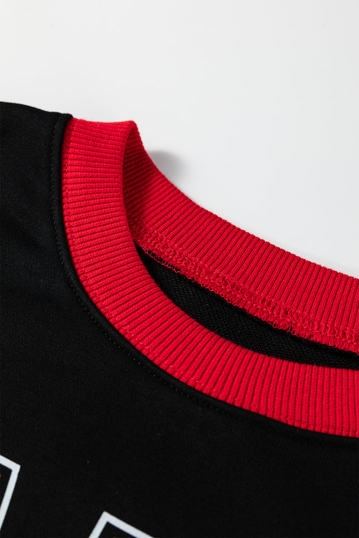 GAME DAY Letter Graphic Varsity Striped Detail Baggy Sweatshirt
