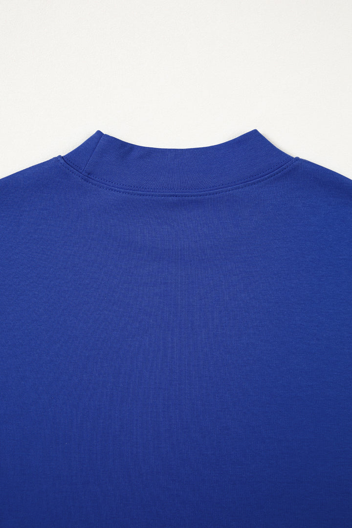 Dark Blue Solid Color High Neck Oversize Tee