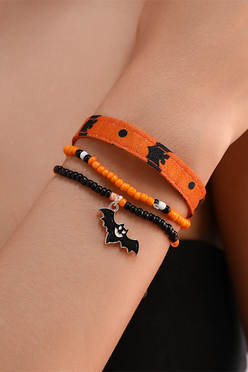 Halloween Bat Pendant Beaded Multi Layer Bracelet Set