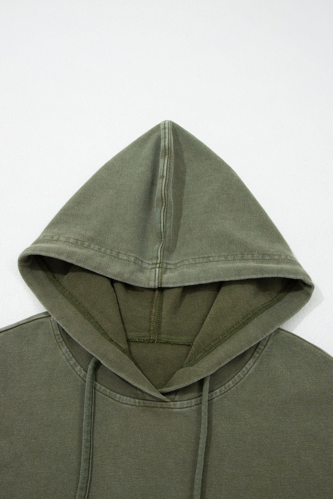 Moss Green Plaid Sleeve Drawstring Pocket Hooded Sweatshirt