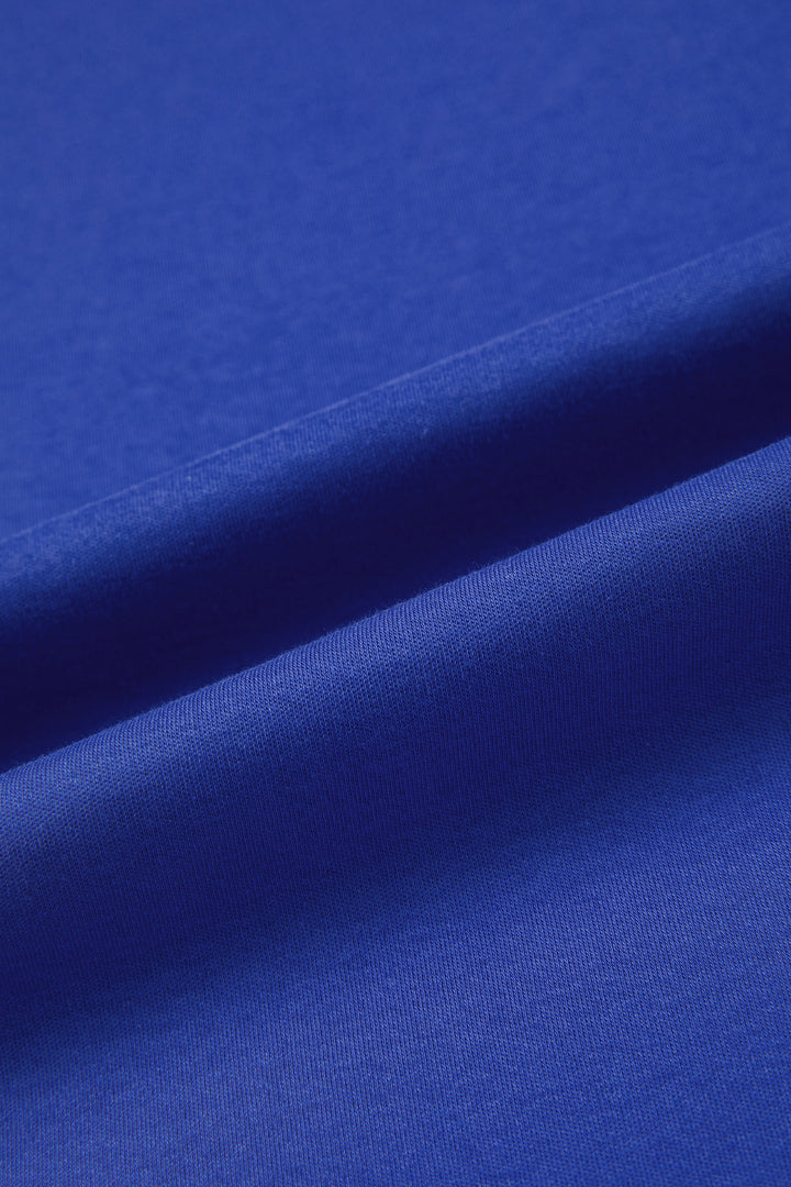 Dark Blue Solid Color High Neck Oversize Tee