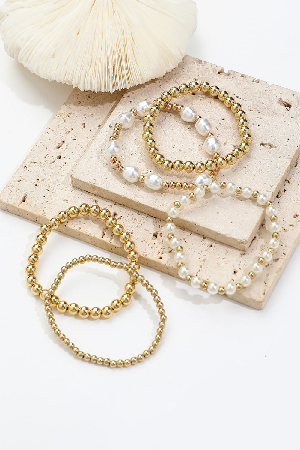 Plated Alloy Pearl Mix Beading Multilayer Bracelet
