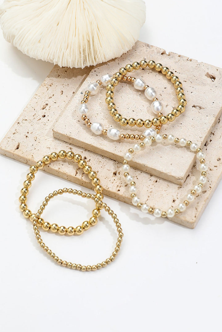 Plated Alloy Pearl Mix Beading Multilayer Bracelet