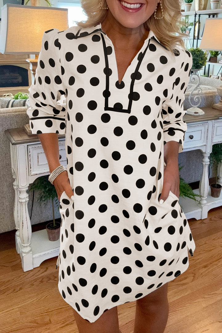 White Polka Dot Half Sleeve Casual Mini Dress
