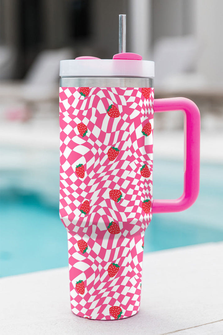 Strawberry Checkered Print Handled Tumbler 40oz