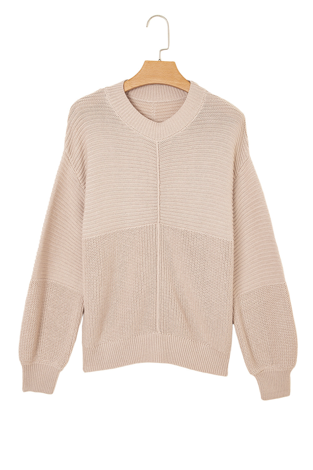 Mixed Texture Patchwork Knitted Puff Sleeve Sweater