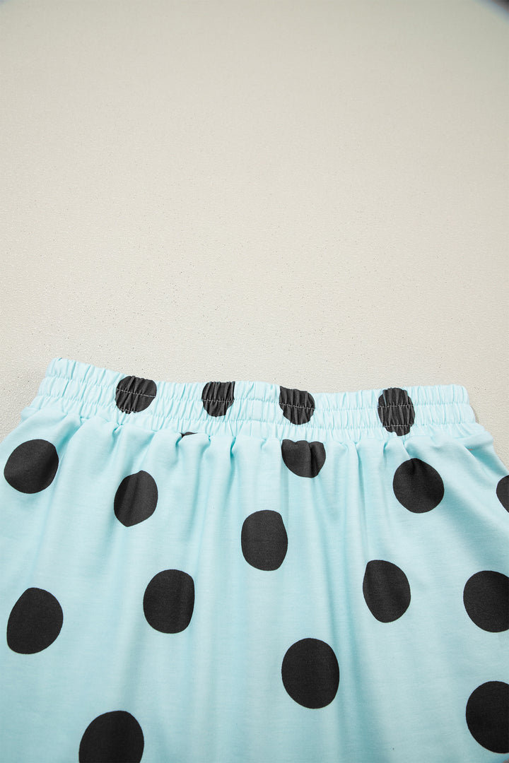 Sky Blue Polka Dot Short Sleeve Top Casual Skort 2pcs Outfit