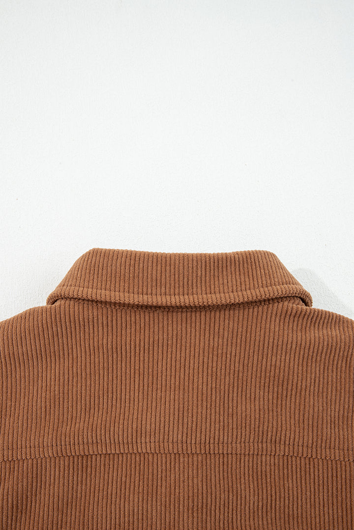 Cinnamon Fleece Lined Buttoned Flap Pockets Corduroy Jacket