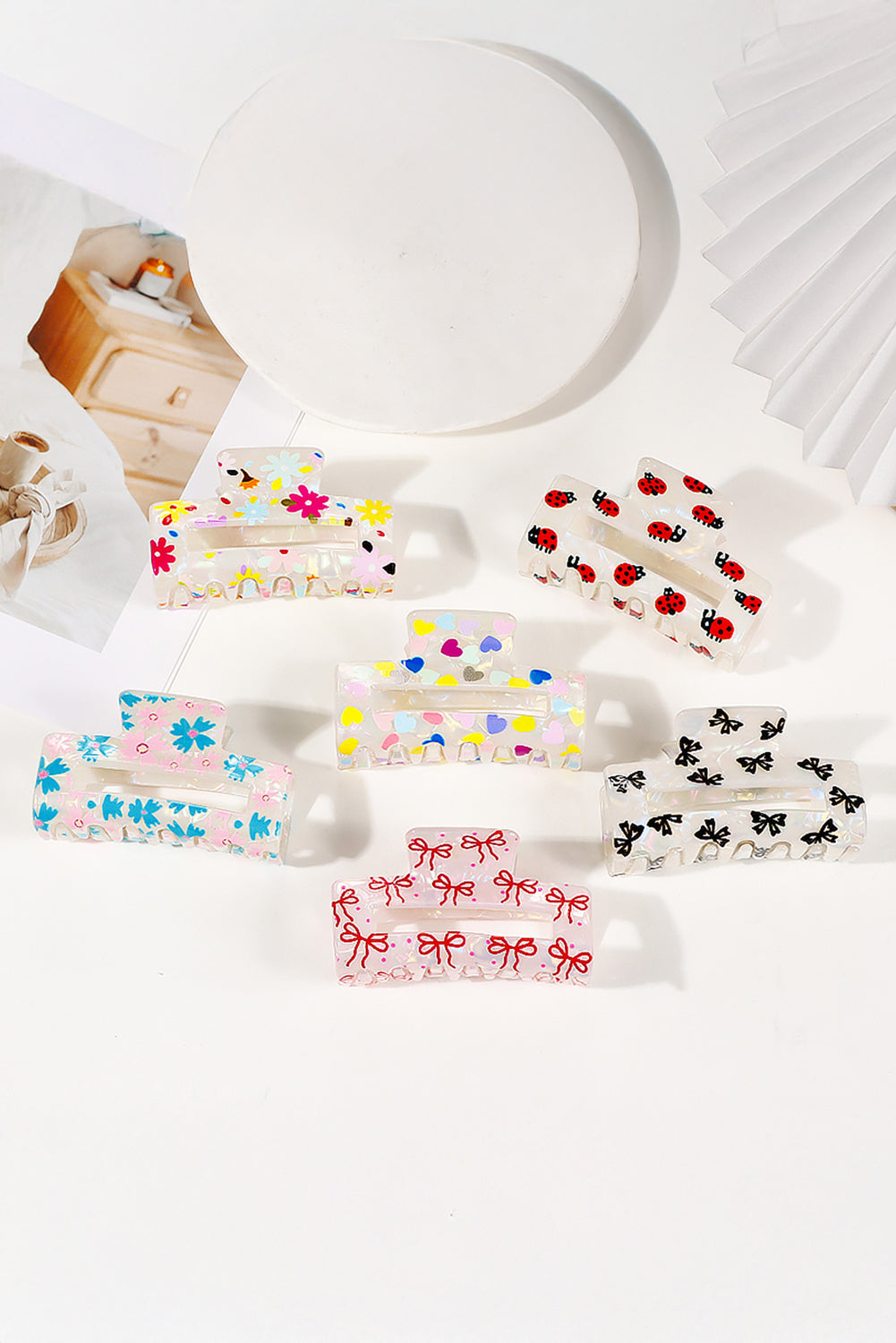 Bow Knot Print Cut Out Square Hair Claw Clip