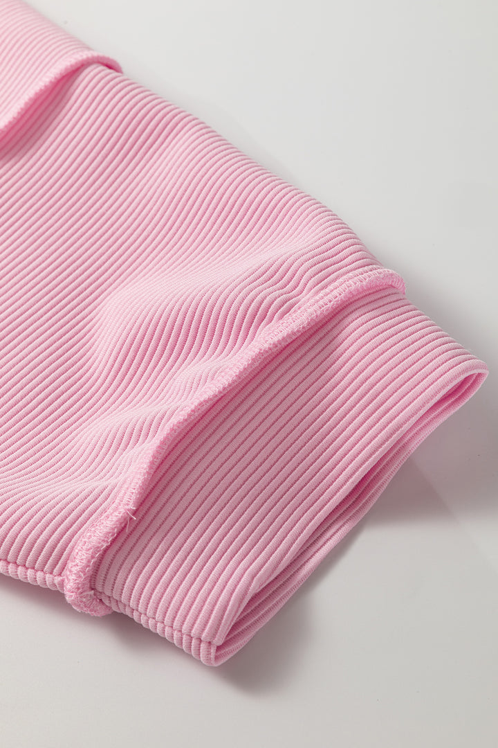 Pink Drop Shoulder Long Sleeve Plus Size Ribbed Top