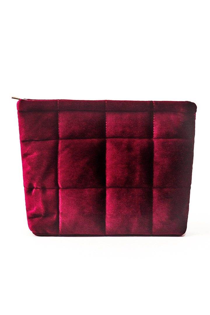 Pochette de rangement pour cosmétiques en velours matelassé avec fermeture éclair